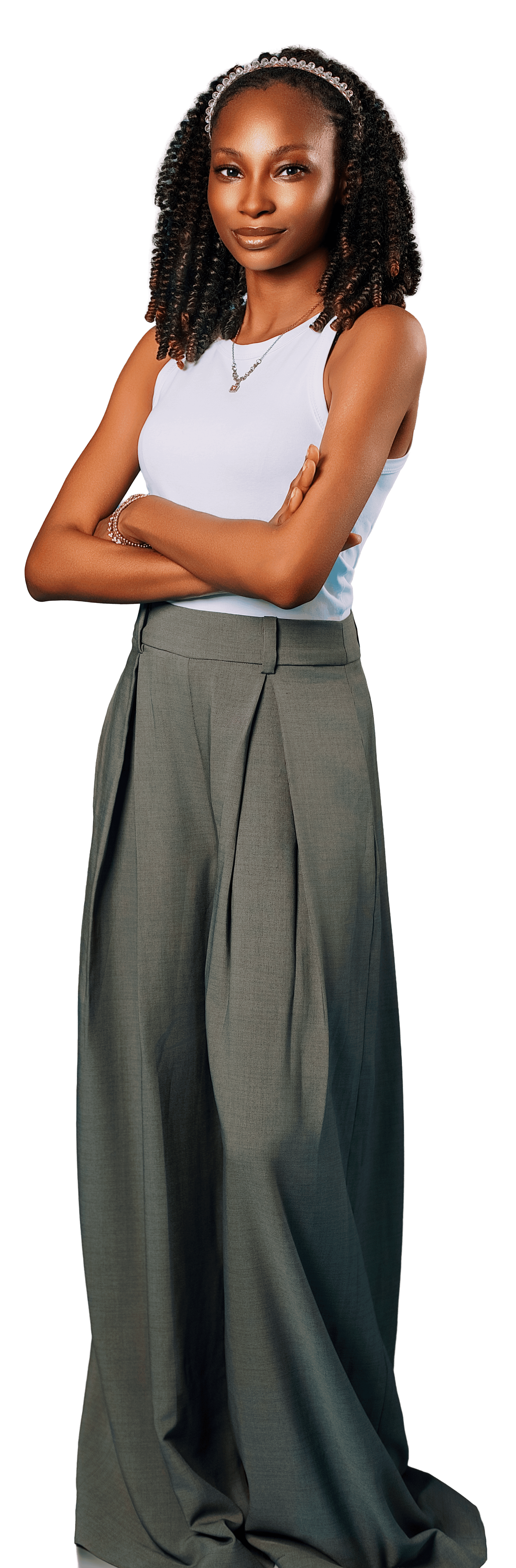 Model in GetPanted full-length wide-leg trousers